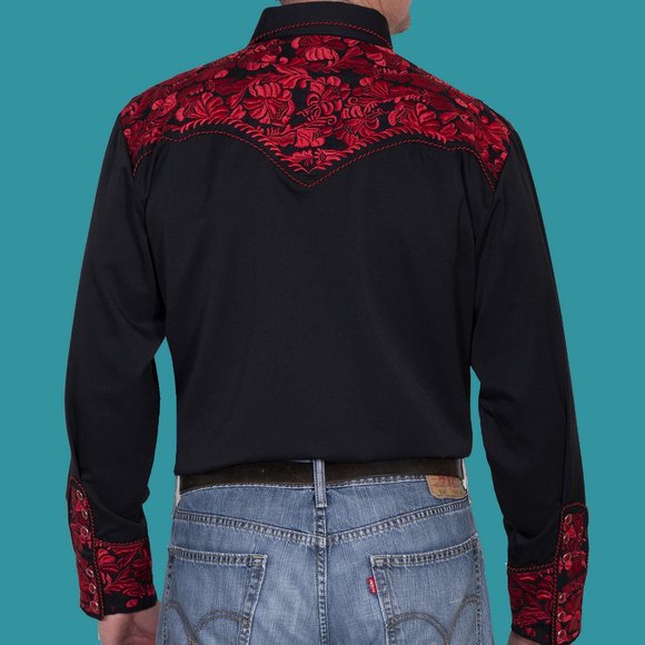 Vintage  Scully Gunfighter Men's Western Button Down Crimson w/caballero cuffs - Picture 14 of 15
